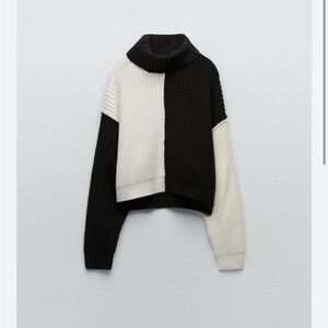 Zara Black and Cream Turtleneck Sweater